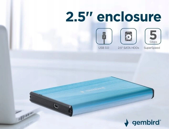 GEMBIRD EE2-U3S-3-B USB 3.0 2.5" HDD korpusas šlifuotas aliuminis mėlynas