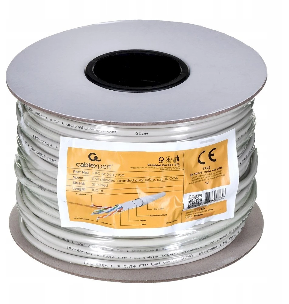 GEMBIRD FPC-6004-L/100 Gembird FTP folija ekranuotas suvytas kabelis, kat. 6, 7 0,18mm, CCA, 100m, pilka