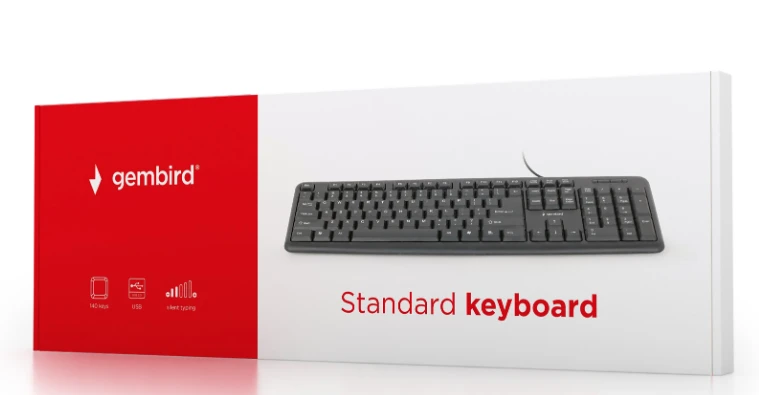 Gembird Standard klasikinė klaviatūra, USB jungtis, US idėstymas, Juoda