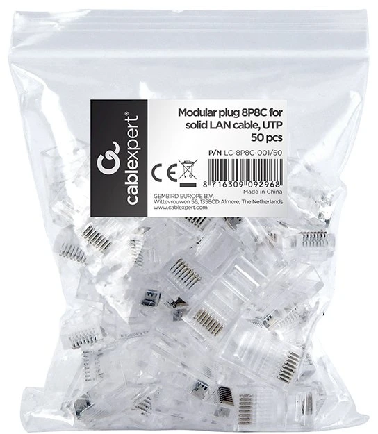 Gembird RJ45 jungtys, 50 vnt. pakuotėje