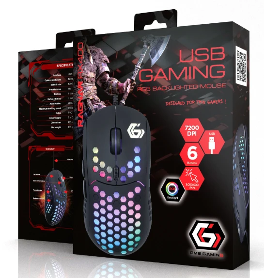GEMBIRD USB žaidimų RGB apšvietimas pelė RAGNAR RX400 6 mygtukai 7200DPI