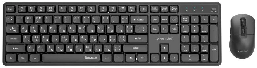 Klaviatūra Gembird KBS-WMS-01-CYRL Silent key Pro Business wireless desktop set, juodas, RU išdėstymas