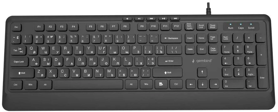 Gembird KB-MCH-05-CYRL Slim su laidu multimedia klaviatūra, juodas, RU išdėstymas