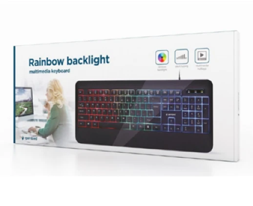 GEMBIRD KB-UML-03 Slim Rainbow apšvietimas multimedija klaviatūra juodas US išdėstymas