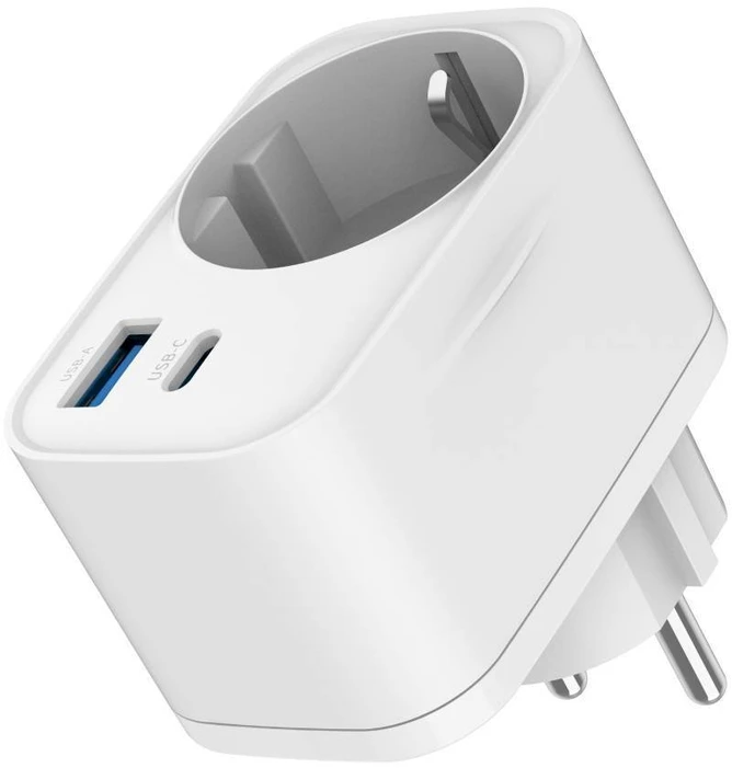 GEMBIRD 2 prievadų USB greitojo įkrovimo adapteris su AC lizdu 20W baltas
