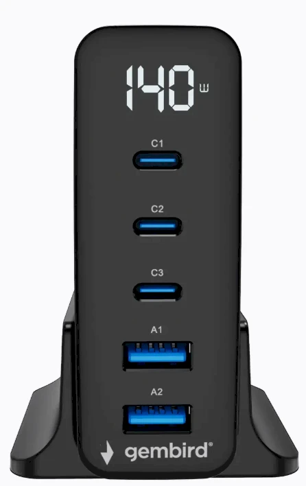 GEMBIRD 5-port 140 W GaN USB greitasis įkroviklis juodas
