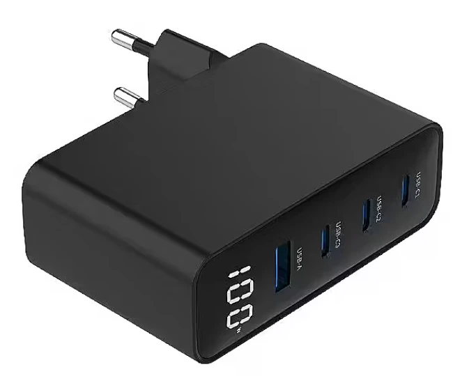 Gembird GaN 4x USB, 100W, LCD, juodas