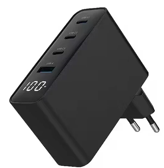 Gembird GaN 4x USB, 100W, LCD, juodas