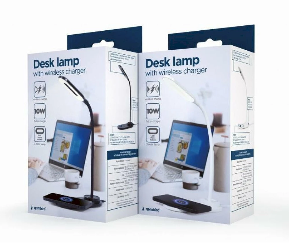 Gembird | Stalinė lempa su belaidžiu įkrovikliu | TA-WPC10-LED-01-W
