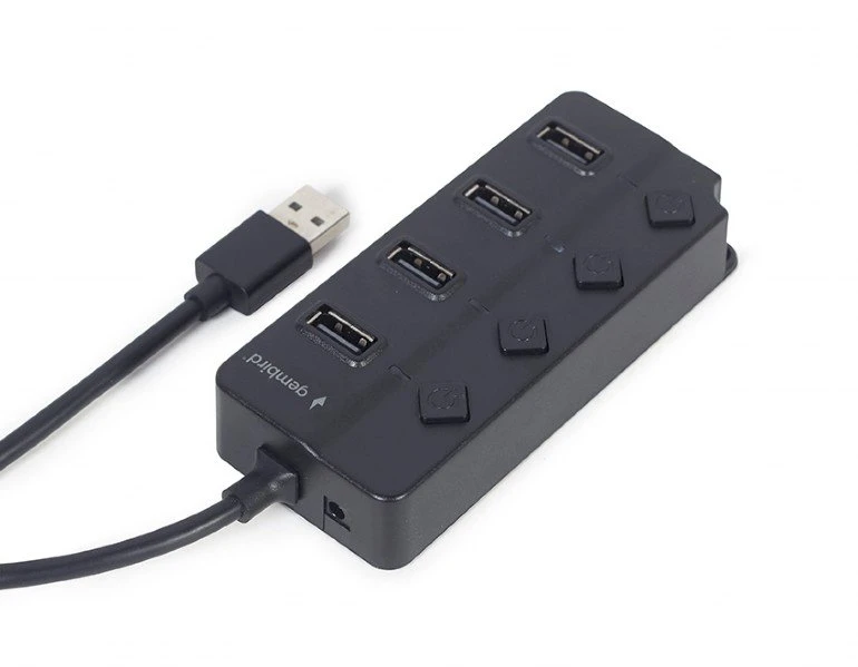 GEMBIRD USB 2.0 maitinamas 4 prievadų šakotuvas su jungikliais juodas