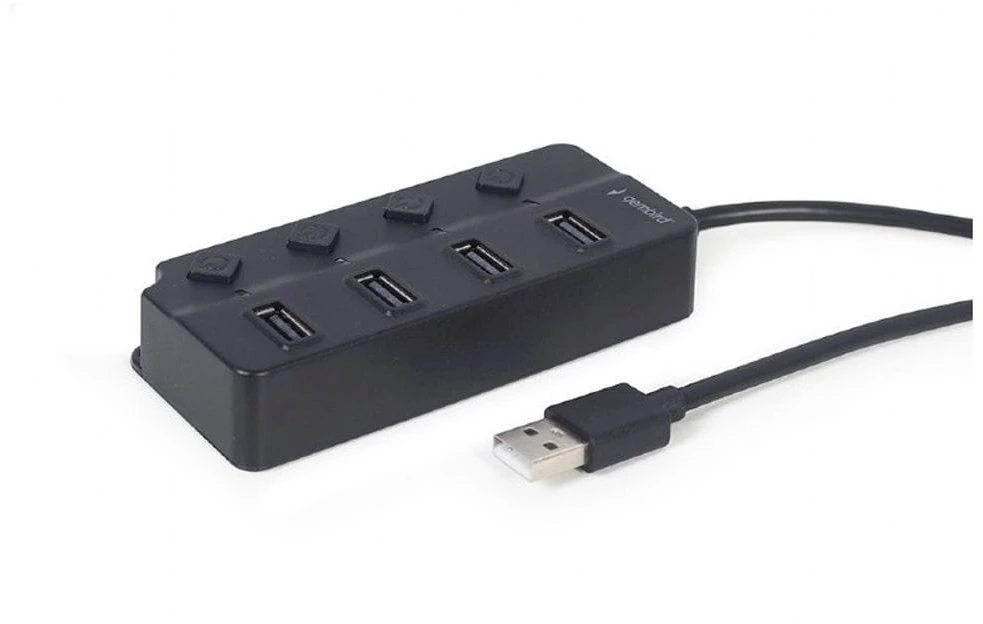 GEMBIRD USB 2.0 maitinamas 4 prievadų šakotuvas su jungikliais juodas