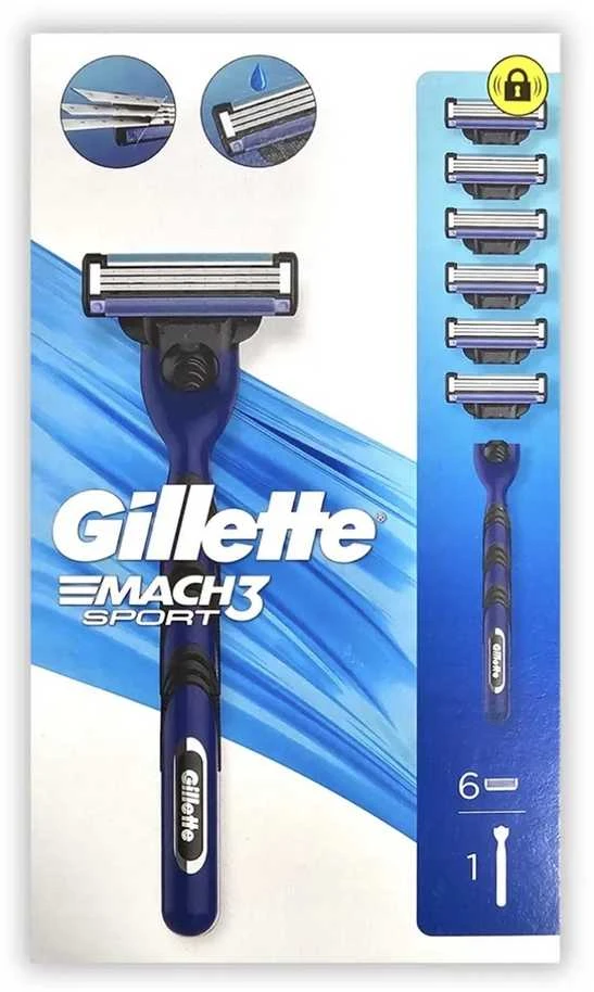 Gillette Mach3 Sport skustuvas su 6 keičiamomis galvutėmis
