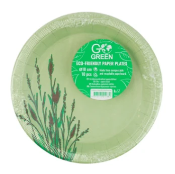 Go Green Gogreen "Reed Go Žalias" ekologiškos popierinės lėkštės Ø18cm 10 vnt. | 0,07 kg