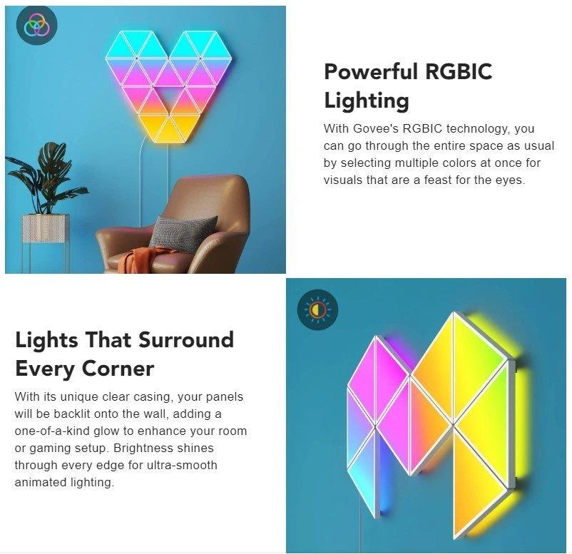 Ausinės Govee H6067 Glide Triangle | LED panelės | RGBIC