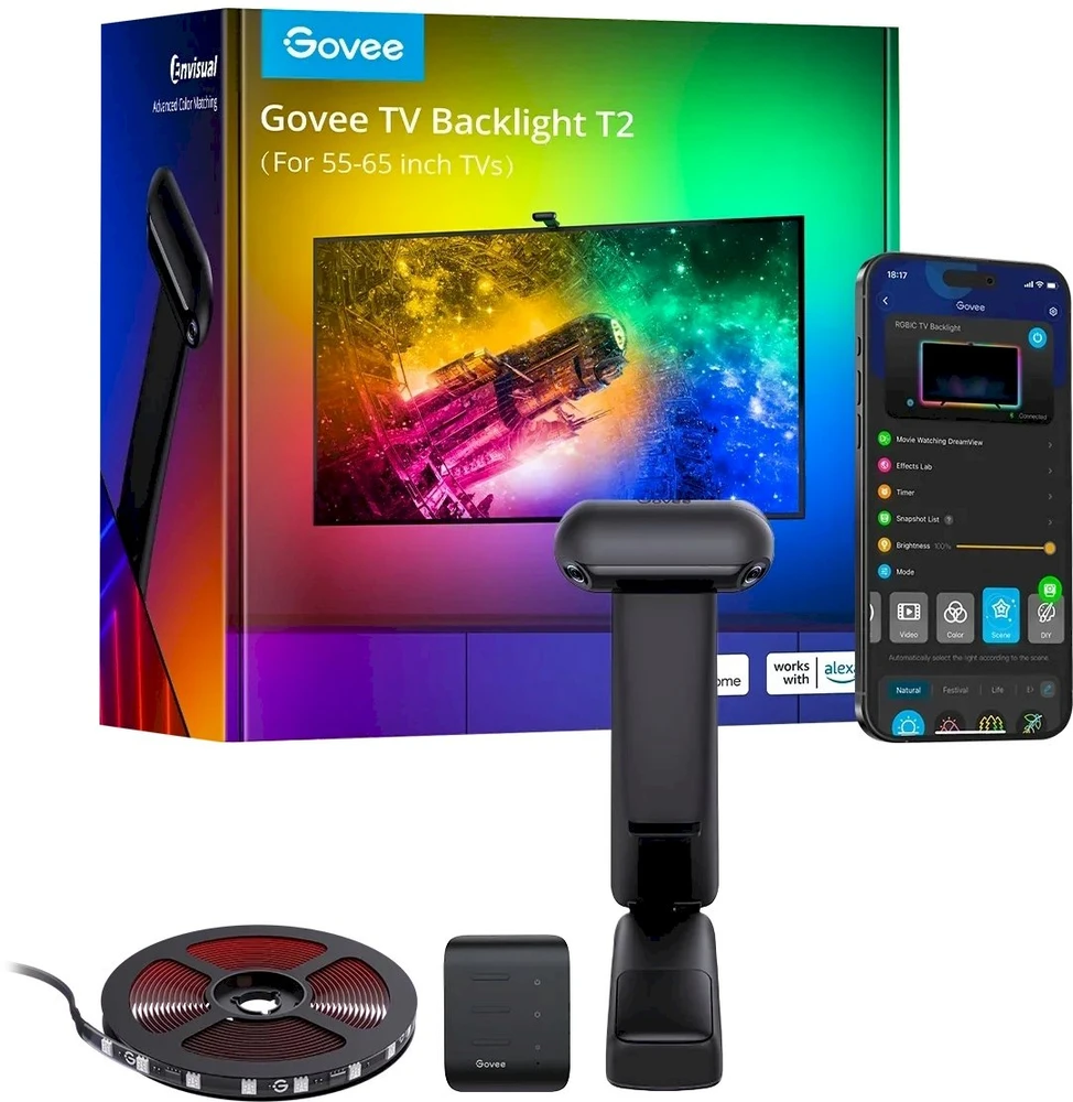 „Govee Envisual TV Backlight T2“ išmanioji juostelės formos šviesa su „Wi-Fi“ / „Bluetooth“