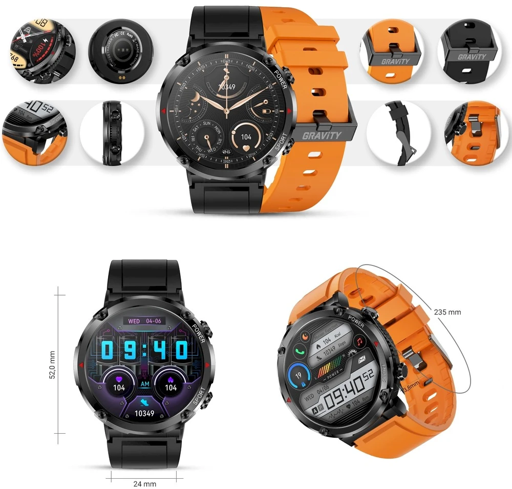 Išmanusis laikrodis MĘSKI GRAVITY GT21-2 - BLUETOOTH CALL, DODATKOWY PASEK (sg025b)