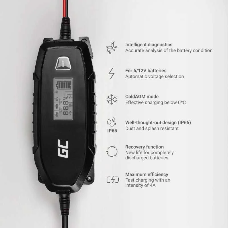 Green Cell Žalias Cell Žalias Cell akumuliatoriaus įkroviklis - su išmaniąja diagnostikos funkcija - 6-12V/4A/120Ah