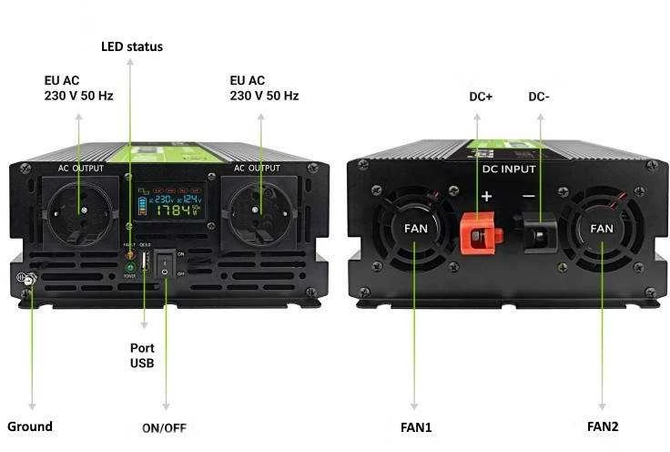 Maitinimo inverteris Green Cell PowerInverter LCD 12V–230V, 2000W/4000W