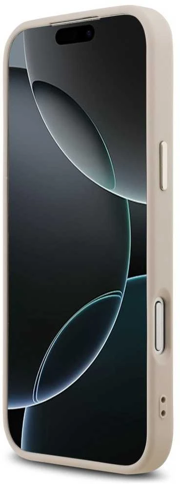 Guess PU odos 4G Metal Logo Gold Frame dėklas skirtas iPhone 17 Pro Max rožinės spalvos