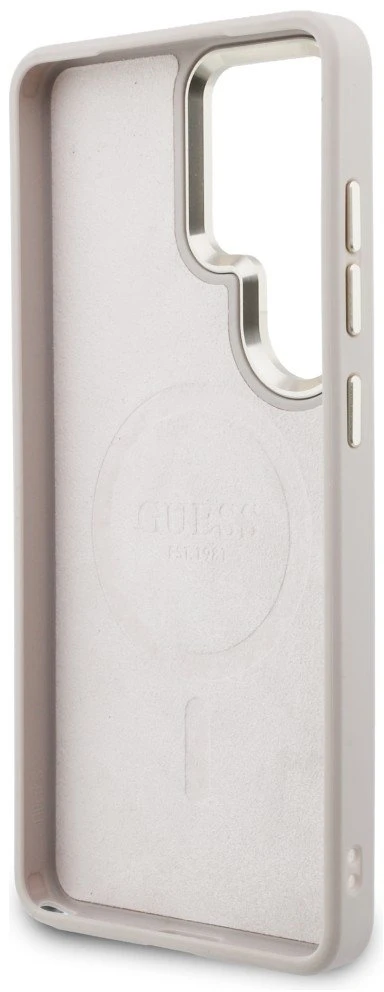 Dėklas Guess 4G Big Rhinestone Triangle Strap MagSafe for Samsung Galaxy S26 Ultra rožinės spalvos
