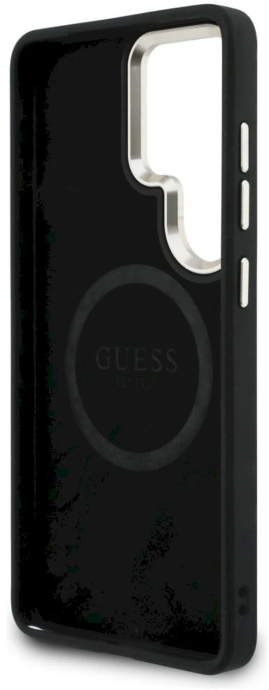 Dėklas Guess 4G Big Rhinestone Triangle Strap MagSafe for Samsung Galaxy S26 Ultra juodos spalvos