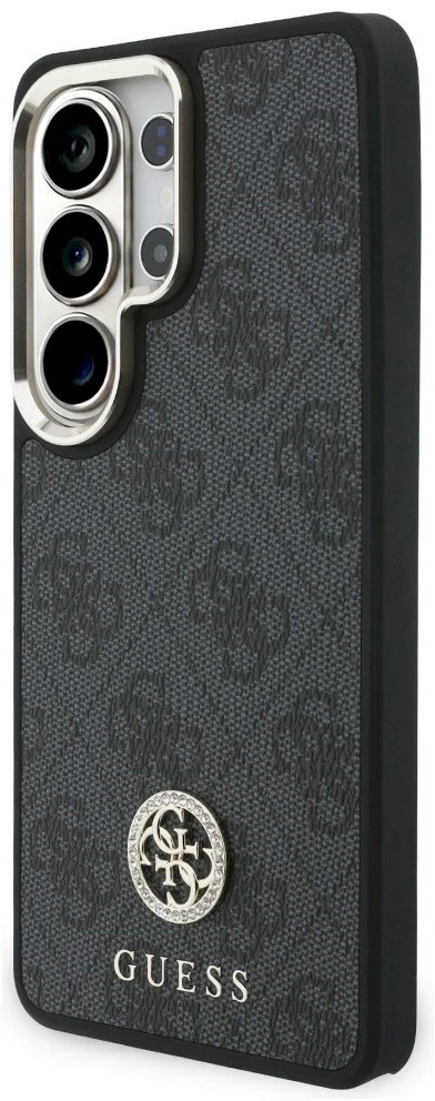 Dėklas Guess 4G Big Rhinestone Triangle Strap MagSafe for Samsung Galaxy S26 Ultra juodos spalvos