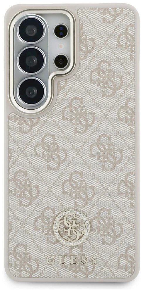 Dėklas Guess 4G Big Rhinestone Triangle Strap MagSafe for Samsung Galaxy S26 Ultra rožinės spalvos