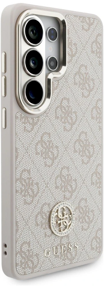 Dėklas Guess 4G Big Rhinestone Triangle Strap MagSafe for Samsung Galaxy S26 Ultra rožinės spalvos