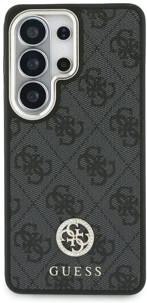 Dėklas Guess 4G Big Rhinestone Triangle Strap MagSafe for Samsung Galaxy S26 Ultra juodos spalvos
