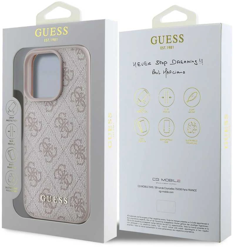 Guess 4G Charm dėklas skirtas Apple iPhone 16 Pro Max Tone on Tone Rožinė