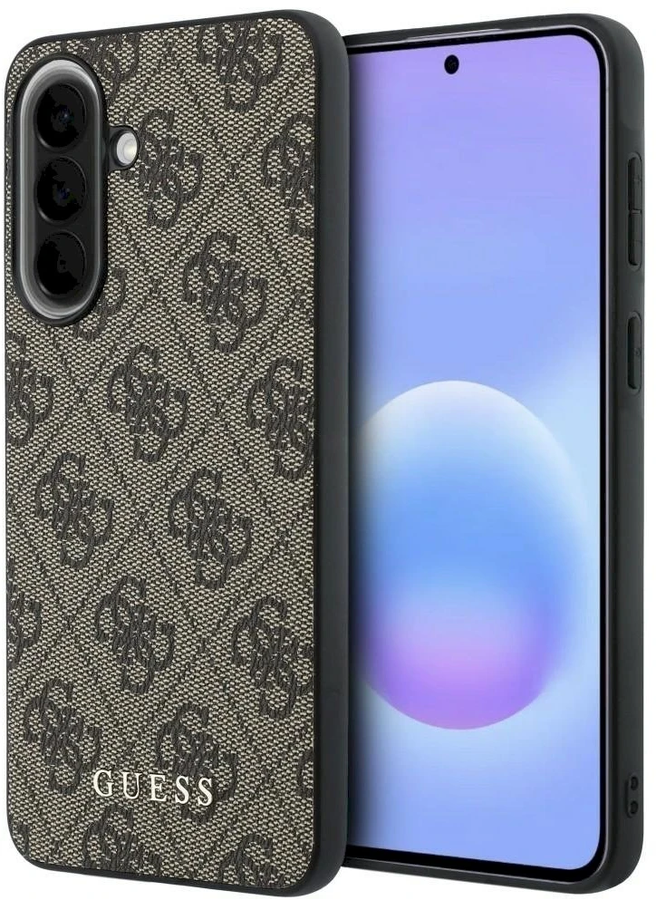 Guess PU 4G Metal Classic Logo dėklas skirtas Samsung Galaxy A37 rudos spalvos