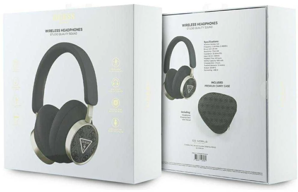 Ausinės Guess PU 4G Triangle Logo ENC Belaidės Headphone Juodas