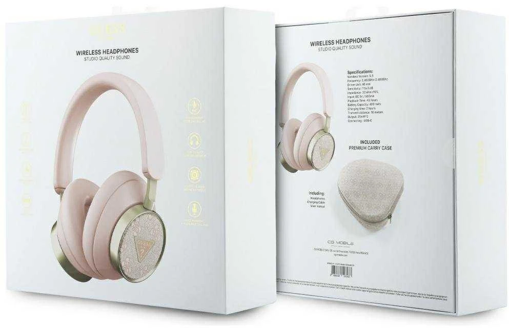 Ausinės Guess PU 4G Triangle Logo ENC Belaidės Headphone Rožinė