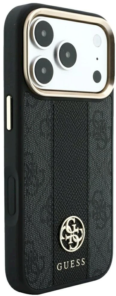 Dėklas Guess Case for IPHONE 18 Pro Max/17 Pro max compatible with MagSafe (Stripe Round and Classic Logos 4G) juodas