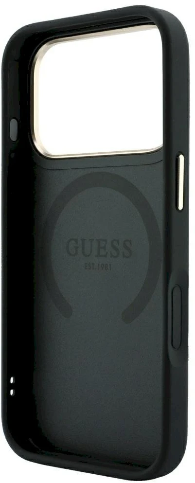 Dėklas Guess Case for IPHONE 18 Pro Max/17 Pro max compatible with MagSafe (Stripe Round and Classic Logos 4G) juodas
