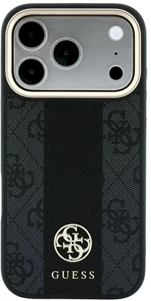 Dėklas Guess Case for IPHONE 18 Pro Max/17 Pro max compatible with MagSafe (Stripe Round and Classic Logos 4G) juodas