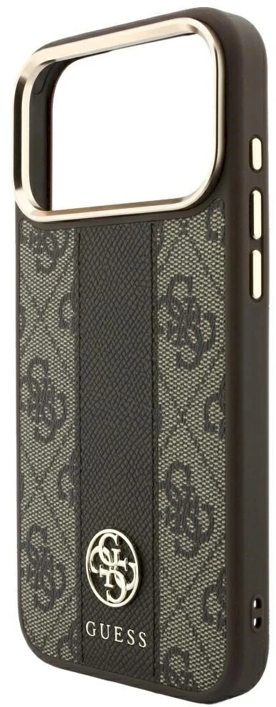 Dėklas Guess Case for IPHONE 18 Pro Max/17 Pro Max compatible with MagSafe (Stripe Round and Classic Logos 4G) ruda