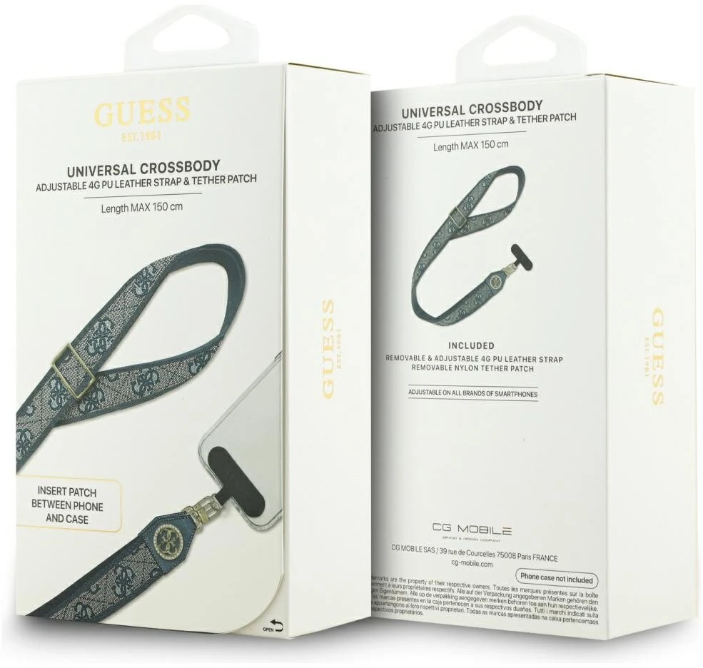 Universalus kaklajuostis Guess CBDY 4G Tether Patch Strass Metal Logo mėlynas
