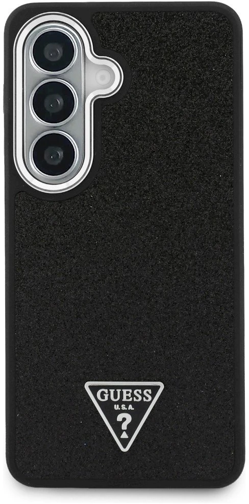 Dėklas Guess Fixed Glitter Triangle MagSafe Samsung Galaxy S26 juodos spalvos
