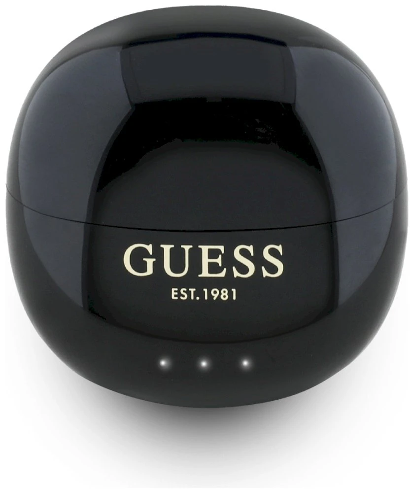 TWS ausinės Guess Glossy Effect Egg Shape Printed Classic Logo juodos spalvos