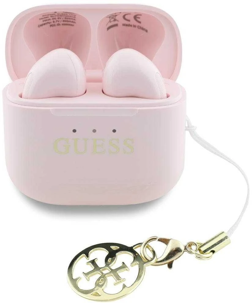 Ausinės TWS Guess Glossy Effect Printed Classic Logo & Charm rožinės spalvos