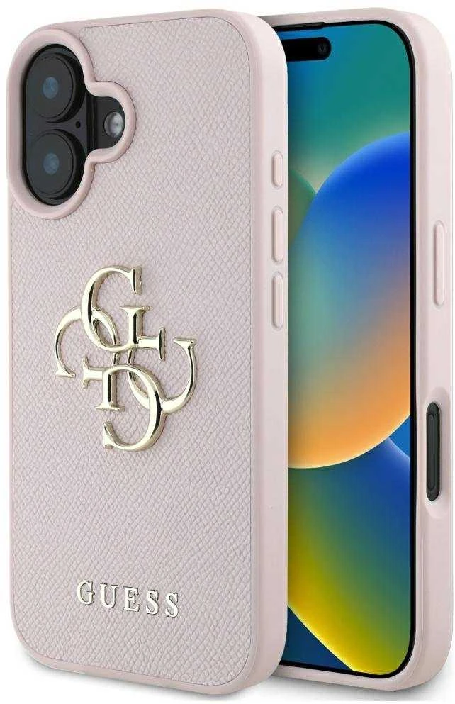 Dėklas Guess Grained Big 4G Logo Small Classic Logo Apple iPhone 16 rožinės spalvos