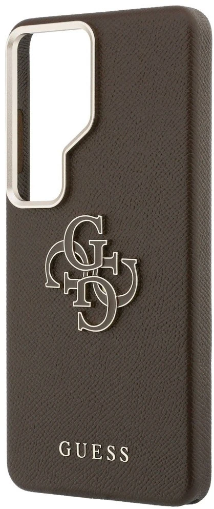 Guess PU 4G Resin Metal Logo dėklas skirtas Samsung Galaxy S26 Ultra rudos spalvos
