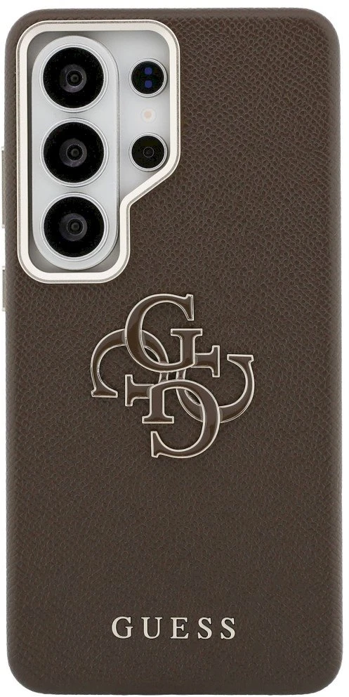 Guess PU 4G Resin Metal Logo dėklas skirtas Samsung Galaxy S26 Ultra rudos spalvos