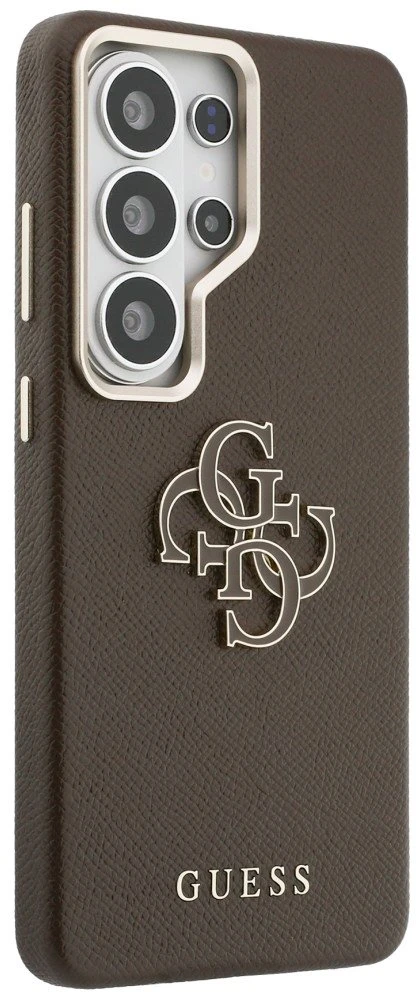 Guess PU 4G Resin Metal Logo dėklas skirtas Samsung Galaxy S26 Ultra rudos spalvos
