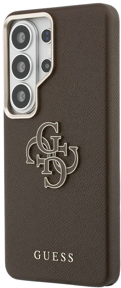 Guess PU 4G Resin Metal Logo dėklas skirtas Samsung Galaxy S26 Ultra rudos spalvos
