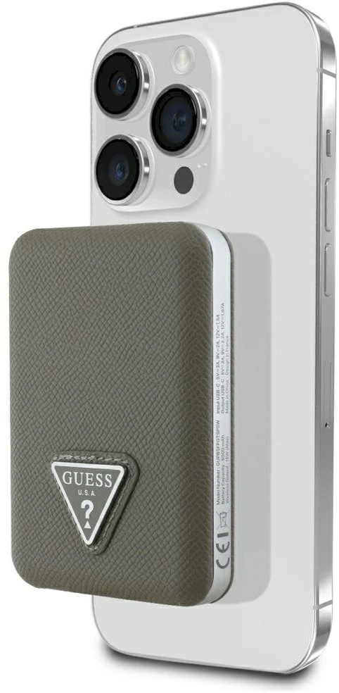 „Guess“ grūdėto trikampio formos išorinė baterija su „MagSafe“ 5000mAh 15W USB-C – ruda
