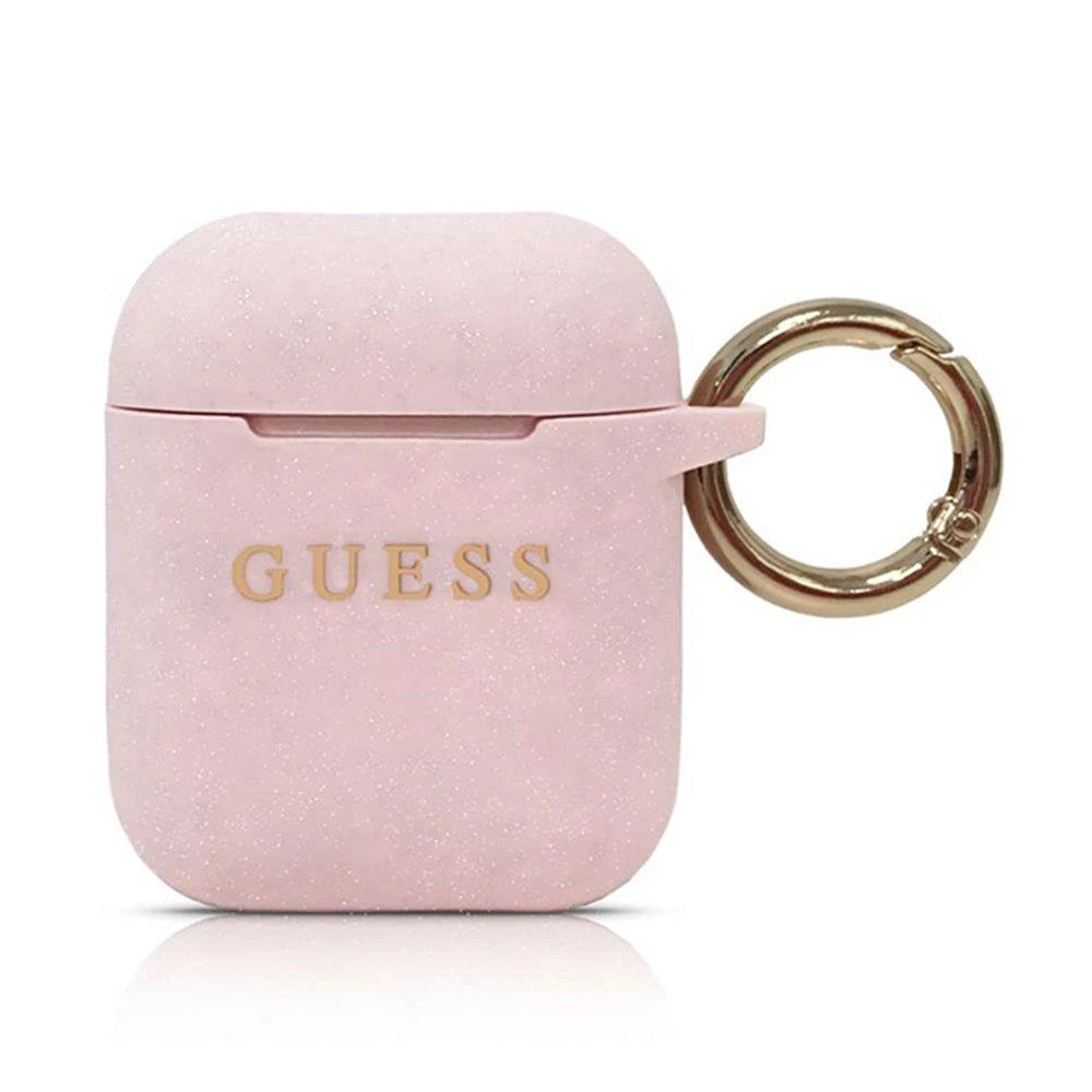 Guess AirPods dėklas rožinis su žiedu