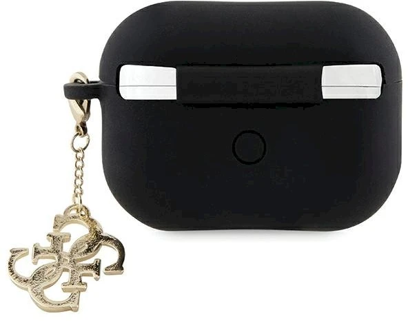Guess GUAP2LECG4K AirPods Pro 2 (2022/2023) dėklas juodos spalvos Liquid Silicone Glitter Triangle Charm