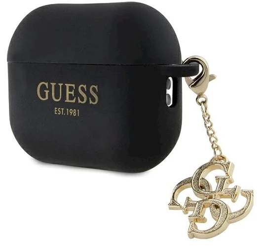 Guess GUAP2LECG4K AirPods Pro 2 (2022/2023) dėklas juodos spalvos Liquid Silicone Glitter Triangle Charm
